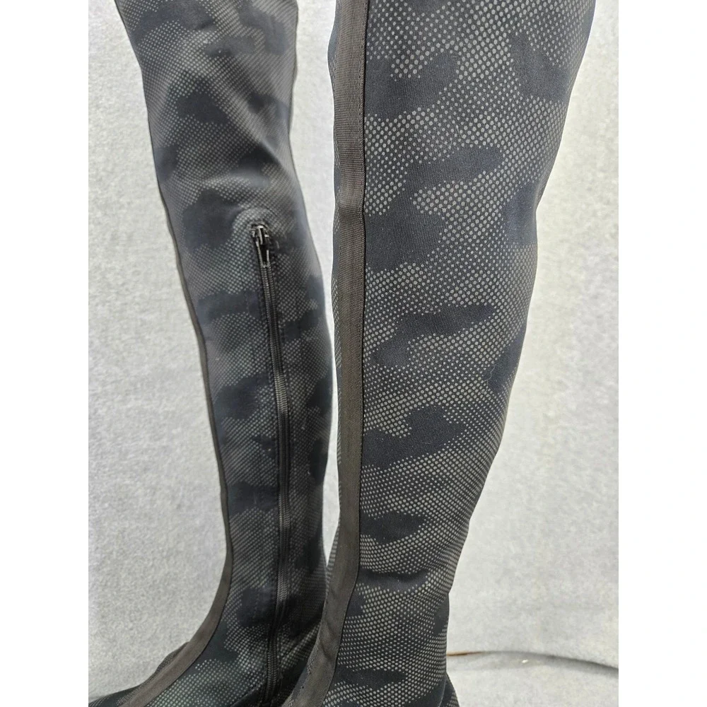 Dolls Kill Club Exx Camo Print Over The Knee Platform Boots Black Chunky Sole 6